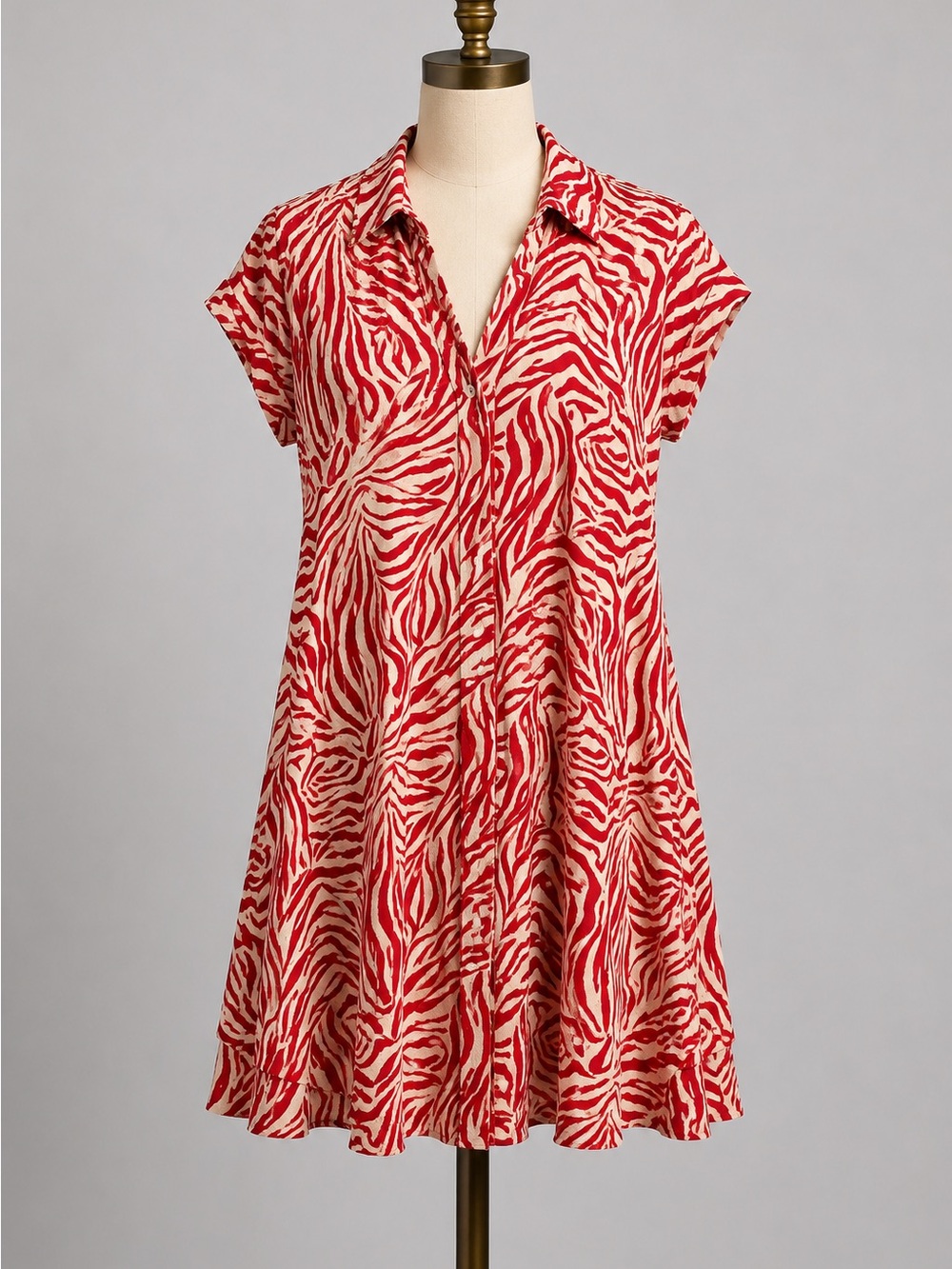 Patio Casuals Red Zebra Print Button Front Shirt Dress